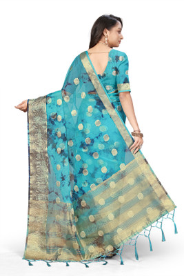 Aarunika SST Solid/Plain Bollywood Organza Saree(Blue)