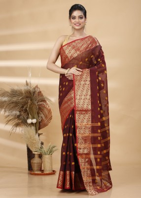 DipDiya Printed Tant Pure Cotton Saree(Brown)