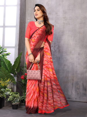 Divastri Striped Bollywood Georgette Saree(Red)