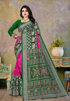 ETHNIC SAREES Bharat Printed Sambalpuri Pure Cotton Saree(Pink)
