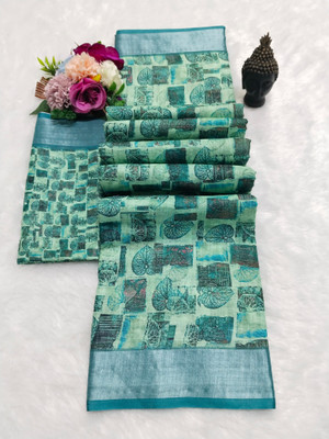 HouseOfCommon Printed Kanjivaram Pure Cotton, Cotton Silk Saree(Green)