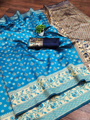 DHARM CREATION Self Design Banarasi Art Silk Saree(Blue)