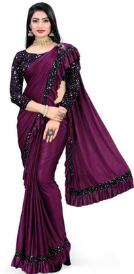 SUHAAN CREATION Self Design Bollywood Lycra Blend Saree(Blue)