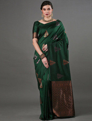 KM CREATION Self Design Banarasi Art Silk Saree(Green)