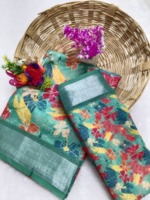 Gajal Floral Print Kanjivaram Pure Cotton, Cotton Linen Saree(Multicolor)