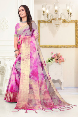 Aarunika LGF Printed Bollywood Organza Saree(Pink)