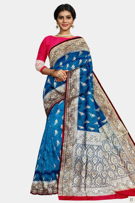 HouseOfCommon Printed Banarasi Silk Blend Saree(Blue)