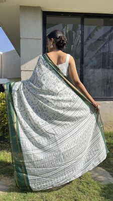 Bansari Textiles Self Design, Woven, Printed, Floral Print, Striped Bollywood Chiffon, Silk Blend Saree(Green)