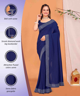 Lajamani Fashion Self Design, Solid/Plain Bollywood Georgette Saree(Blue)