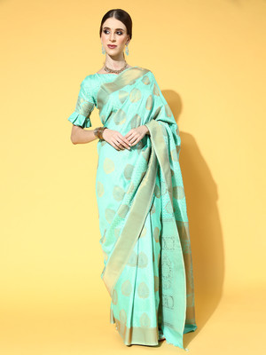 Divastri Paisley Banarasi Silk Blend Saree(Light Green)