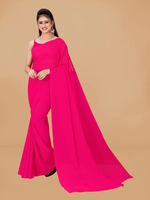 Moda Rapido Solid/Plain Daily Wear Georgette Saree(Pink)