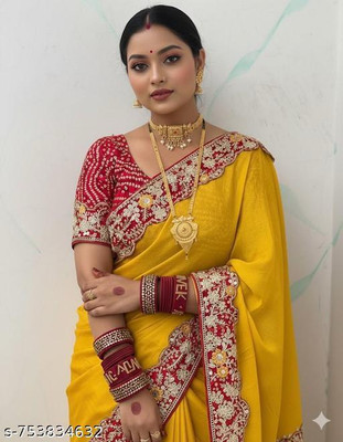 Khushi Fashion Embellished Bandhani Silk Blend Saree(Yellow)