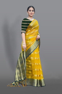 Aarunika IC Solid/Plain Bollywood Organza Saree(Green)