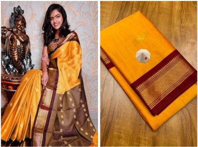 Fab Silk Woven Paithani Cotton Silk Saree(Gold, Maroon)