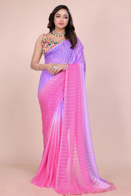 HouseOfCommon Ombre Bollywood Georgette Saree(Purple, Pink)