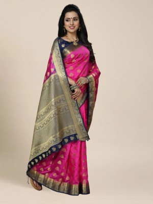 Manokamna Embellished Kanjivaram Silk Blend Saree(Magenta)