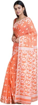 Tant Story Woven Jamdani Cotton Silk Saree(Orange)