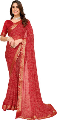 Priyashi Printed Bollywood Georgette, Lace Saree(Red)