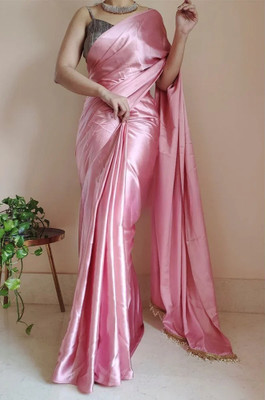 siddharth textiles Solid/Plain Bollywood Satin Saree(Pink)