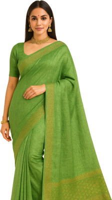 EZIESHREE Solid/Plain Daily Wear Cotton Silk Saree(Light Green)