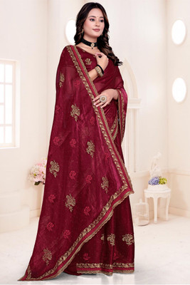 MIYANIFAB Embroidered Bollywood Jimmy choo Saree(Maroon)