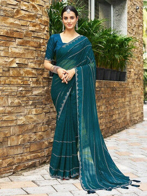 LAKHADATARI PRINTS Embellished Bollywood Georgette Saree(Blue)