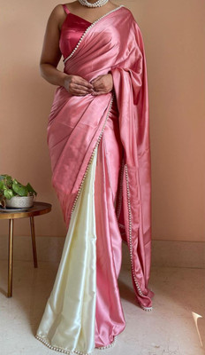 PD CLOTH VILLA Embellished, Solid/Plain Bollywood Satin Saree(Pink)