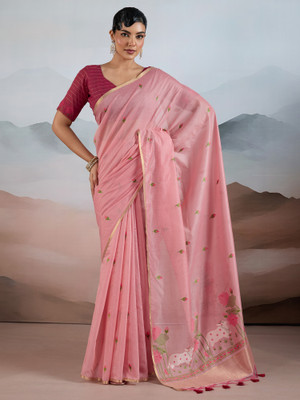 Tasrika Printed Chanderi Cotton Blend Saree(Pink)