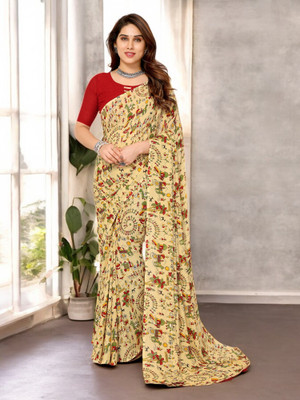 TTH Printed Bollywood Georgette Saree(Yellow)