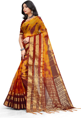 Aarunika LGF Striped Bollywood Organza Saree(Multicolor)