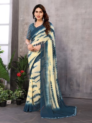 NIRMOHIFASHION Printed Bollywood Georgette Saree(Dark Blue, Cream)