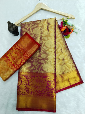 Mervadiya Self Design Dharmavaram Pure Silk, Art Silk Saree(Magenta)