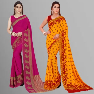 Anand Sarees Paisley, Floral Print, Printed Daily Wear Georgette Saree(Pack of 2, Pink, Multicolor)