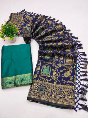 Spensen Enterprise Self Design Kanjivaram Jacquard Saree(Dark Blue)