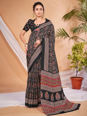 Ratnavati Digital Print Daily Wear Silk Blend Saree(Black)