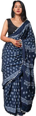 Moda Rapido Digital Print Chanderi Chanderi Saree(Dark Blue)
