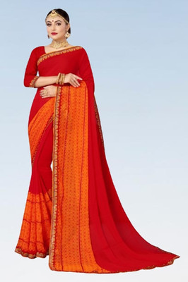 mahalaxmi fab Embellished Bollywood Chiffon, Georgette Saree(Orange)