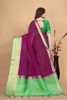 Aarunika LGF Solid/Plain, Striped Bollywood Organza Saree(Magenta)