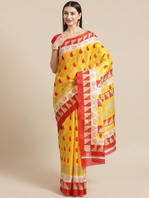 SVB Sarees Graphic Print Assam Silk Pure Silk Saree(Yellow)