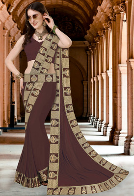 FabDaisy Printed Banarasi Lycra Blend Saree(Brown)