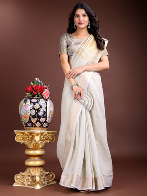 Tasrika Woven Kanjivaram Cotton Silk Saree(Grey)