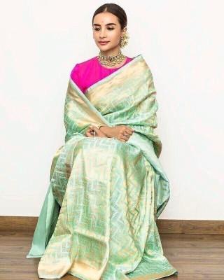 KRIYANSH Self Design, Woven, Printed, Applique, Embellished, Floral Print Kanjivaram Jacquard, Art Silk Saree(Light Blue)