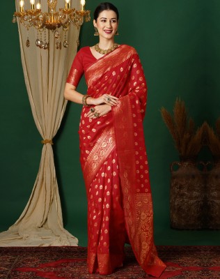 SIRIL Woven, Self Design Banarasi Art Silk Saree(Red, Gold)