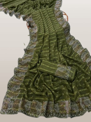 VASTRA KRANTI Self Design Banarasi Chiffon Saree(Dark Green)