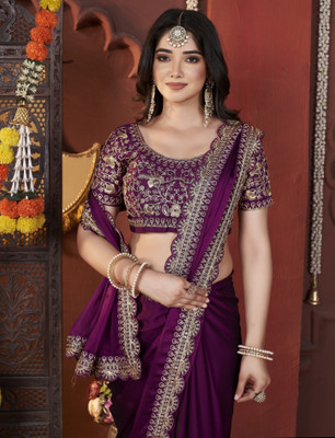 Vivan Fab Embroidered Bollywood Silk Blend Saree(Multicolor)
