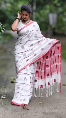 Anupam textile Embroidered Handloom Khadi Saree(White)