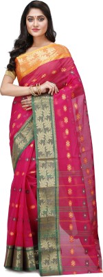 NihaRika Collections Self Design Tant Pure Cotton Saree(Red)