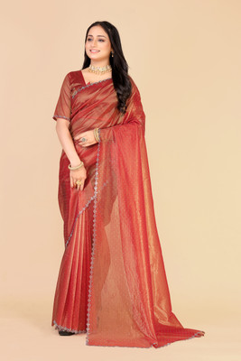 NITYANSHI FASHION Solid/Plain Bollywood Organza, Tissue Saree(Red)