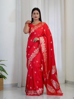 Divastri Woven Banarasi Cotton Silk Saree(Red)