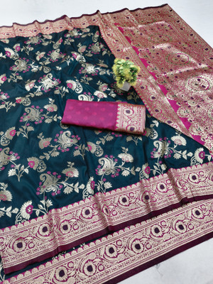 Ratnavali Woven Banarasi Pure Silk, Art Silk Saree(Dark Blue)